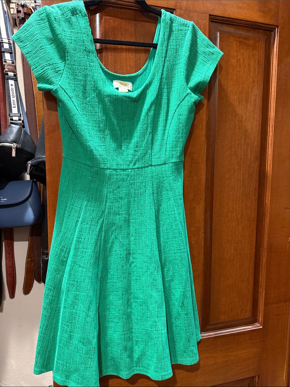 Maeve Textured Fit-and-Flare Dress in Emerald